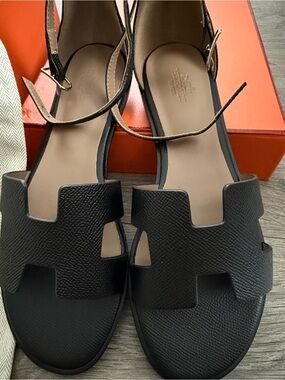 Black  Leather Slide Sandals